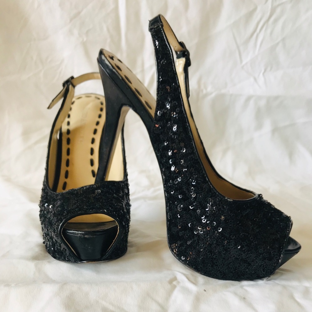 Enzo Angiolini black sequin peep toe